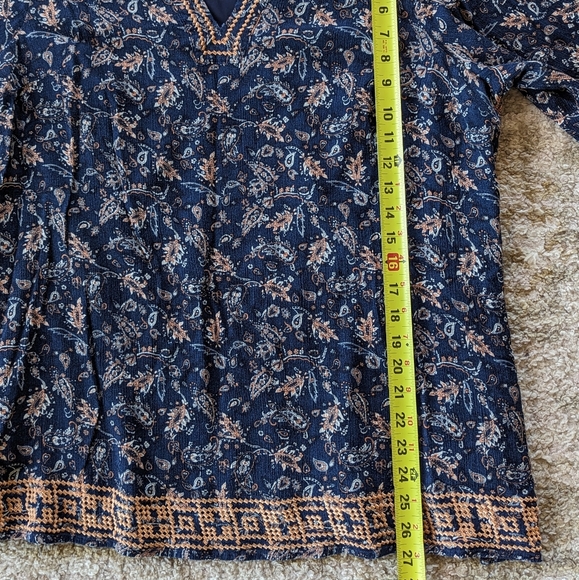 SOLD Market Spruce Womens 2X Navy Blue Paisley Embroidered 3/4 Sleeve Tunic - Picture 8 of 10